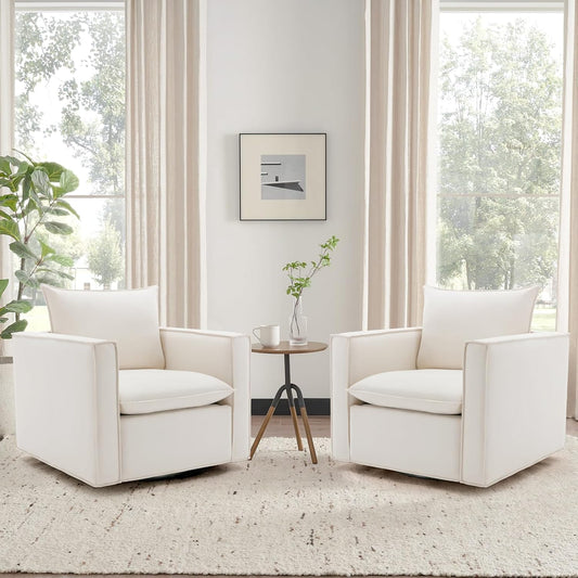 Swivel Accent Chair Set of 2,34'' Wide Upholstered Arm Chair with Plump Back Pillow, Modern Sofa Living Room Chair for Bedroom, Corner, Reading Nook-Classic Beige