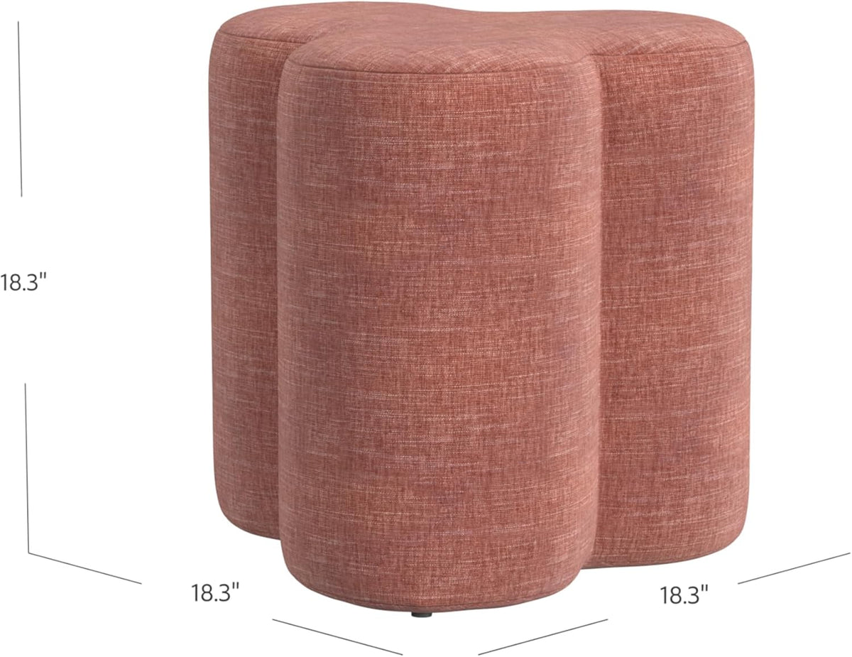 HomePop Upholstered Clover Shaped Ottoman (No Lid, Seat Only) Home Décor | Foot Rest Pouf – Pink Chenille