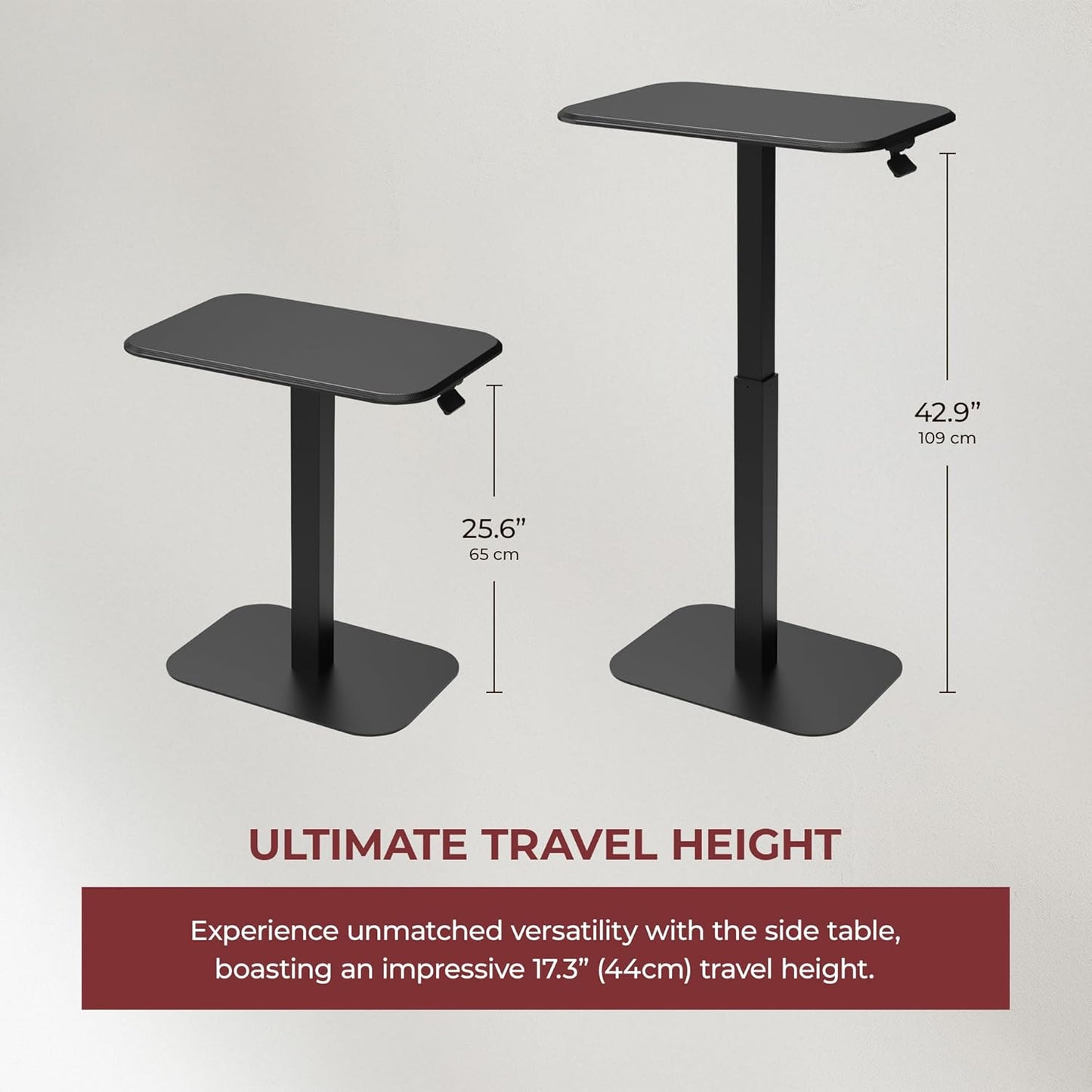 Ergohome™ ELEVANCE Table™ Height Adjustable Side Table for Couch or Bed, Laptop Table - Small End Table Office Coffee Table - C-Shaped Sofa Side Table with Multi-Function Black Base &Carbon Black Top