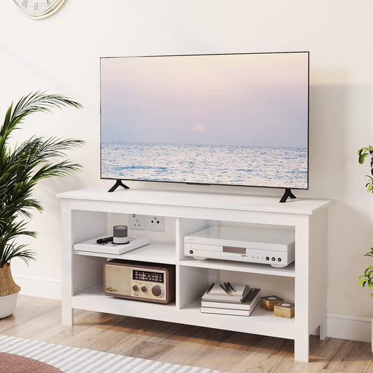 43 Inches TV Stand,Mid Century Modern Entertainment Center with 4 Open Shelves Farmhouse TV Media Console Table for Living Room,Bedroom,Television Stand up to 50 Inches(White)