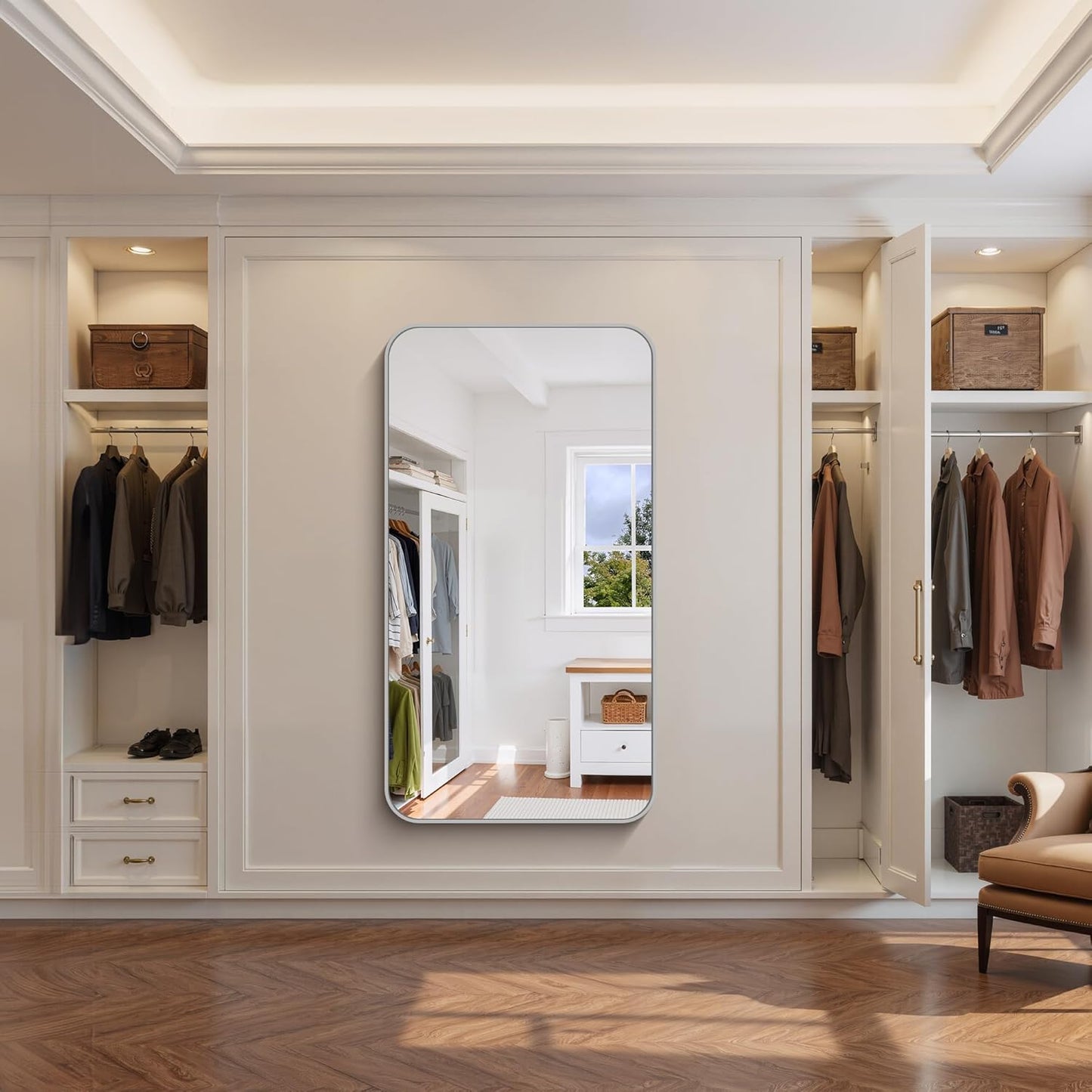 FORBATH 30x55 Inch Silver Bathroom Mirror for Over Sink, Large Rectangular Wall Mirror with Metal Frame, Rounded Corners for Bathroom, Bedroom, Entryway Decor (Horizontal or Vertical)