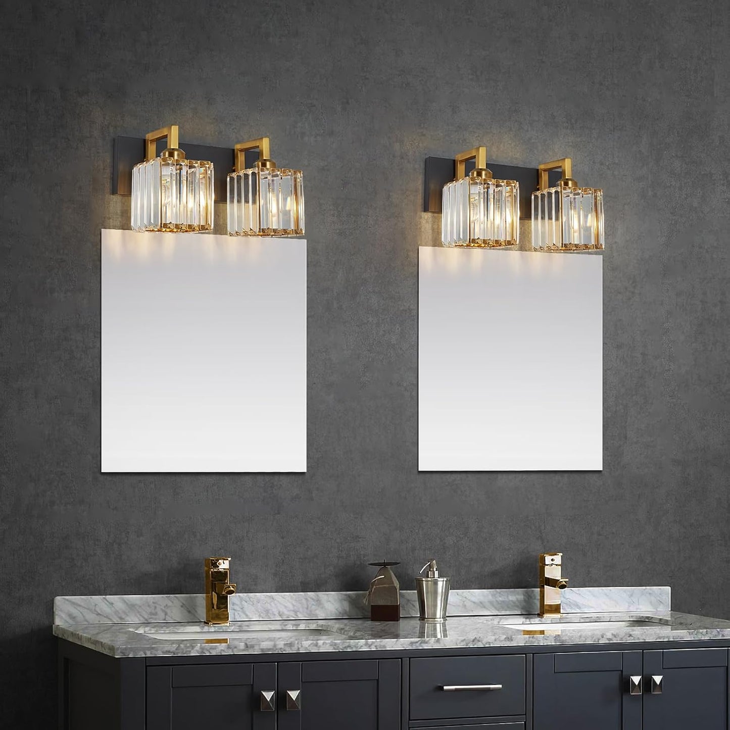 Modern Bathroom Vanity Light 2-Lights Black Gold Crystal Wall Lamp Bathroom Modern Crystal Vanity Lighting