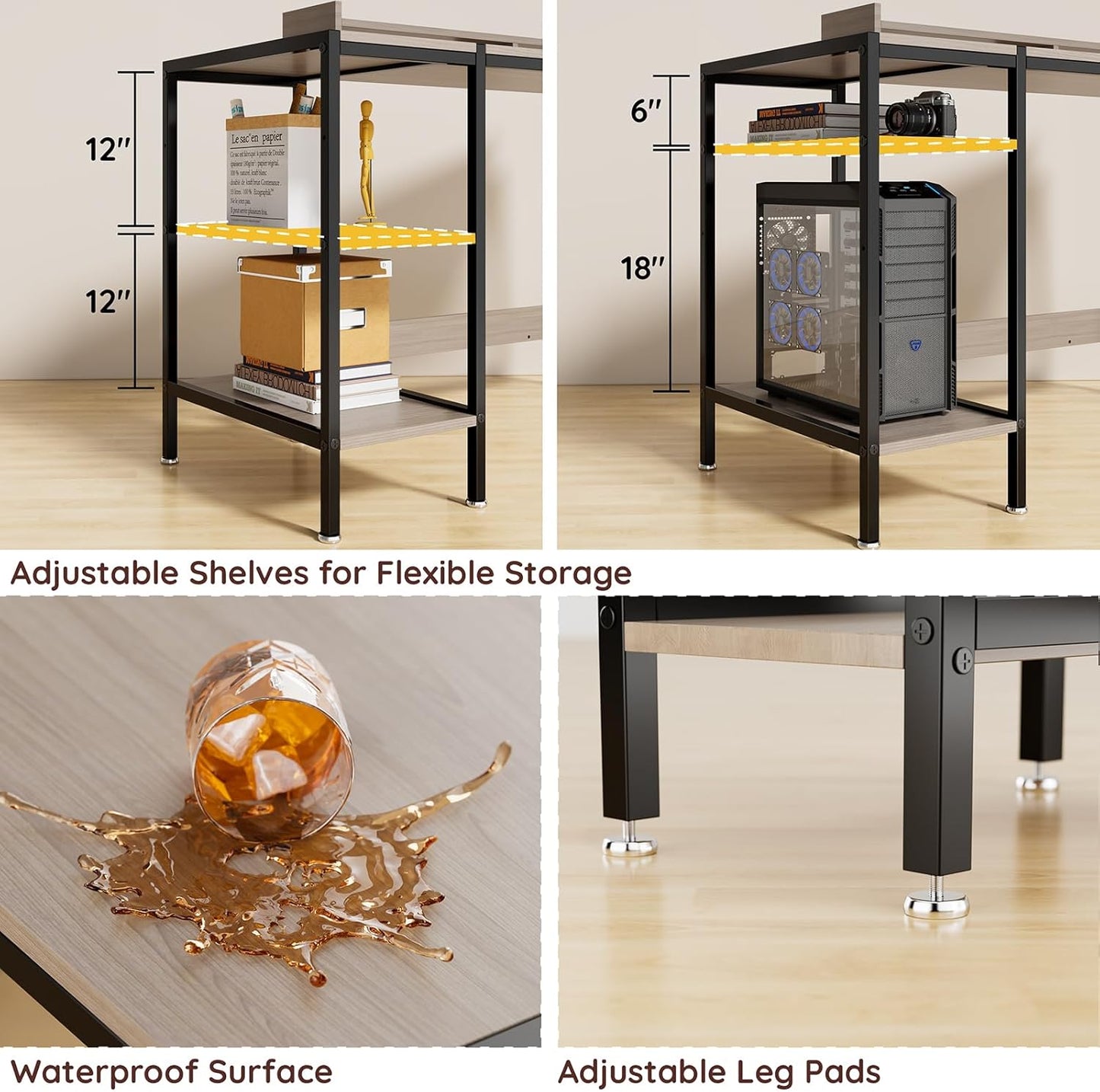 Computer Desk Gaming Desk with Monitor Stand, Home Office Desk Suitable for 2 Monitors, Writing Desk with Adjustable Storage Space,Sturdy and Durable Modern Small Desk (Grey, 47 inchs)