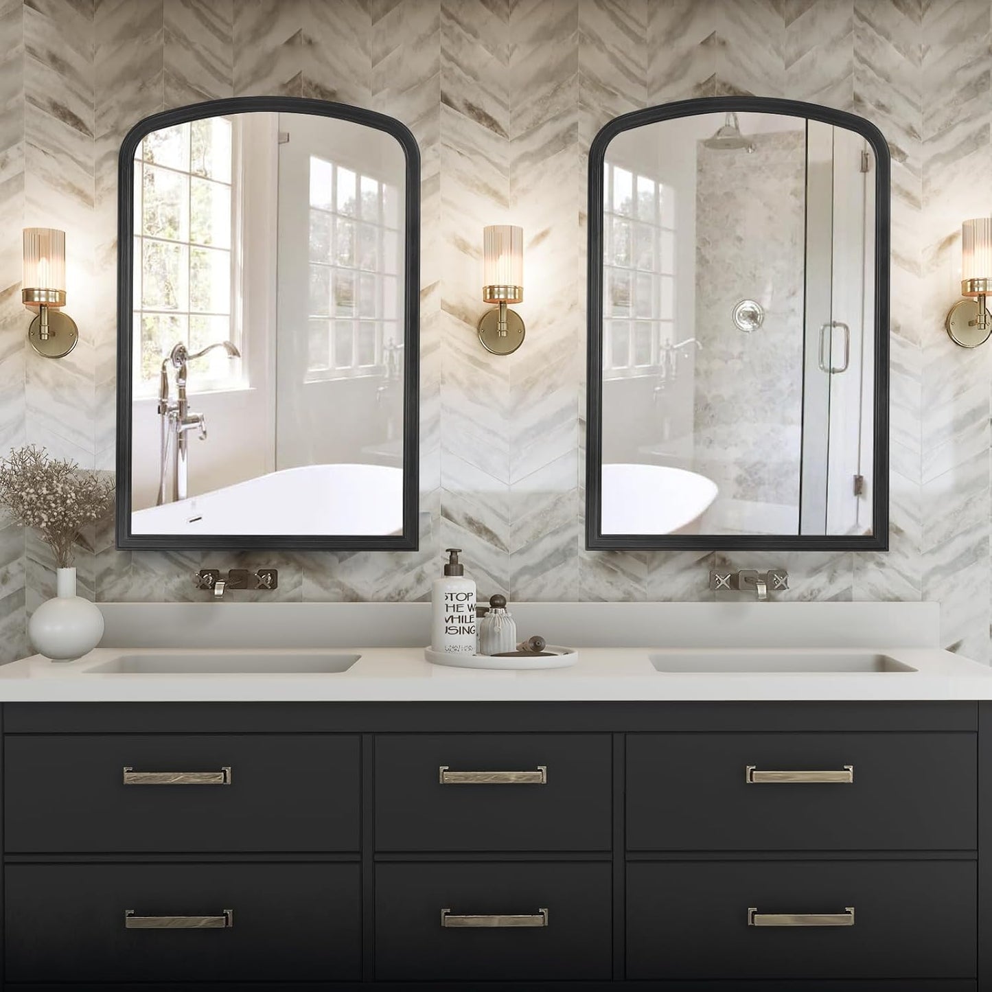 HOMECOOKIN Wood Arched Mirror for Bathroom, 20" x 30" Farmhouse Rustic Arched Wall Mirror Wood Framed Vanity Mirror for Home Decor Entryway Living Room (Black)