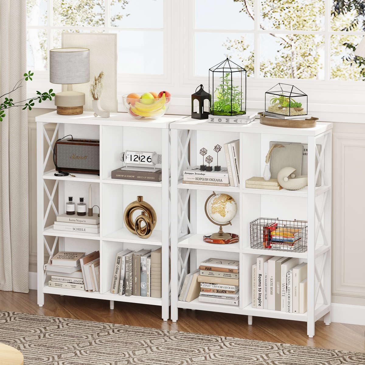 FATORRI 6 Cube Storage Organizer Shelf, Wood and Metal Cubby Bookshelf, Modern Cube Book Shelf (White Oak)