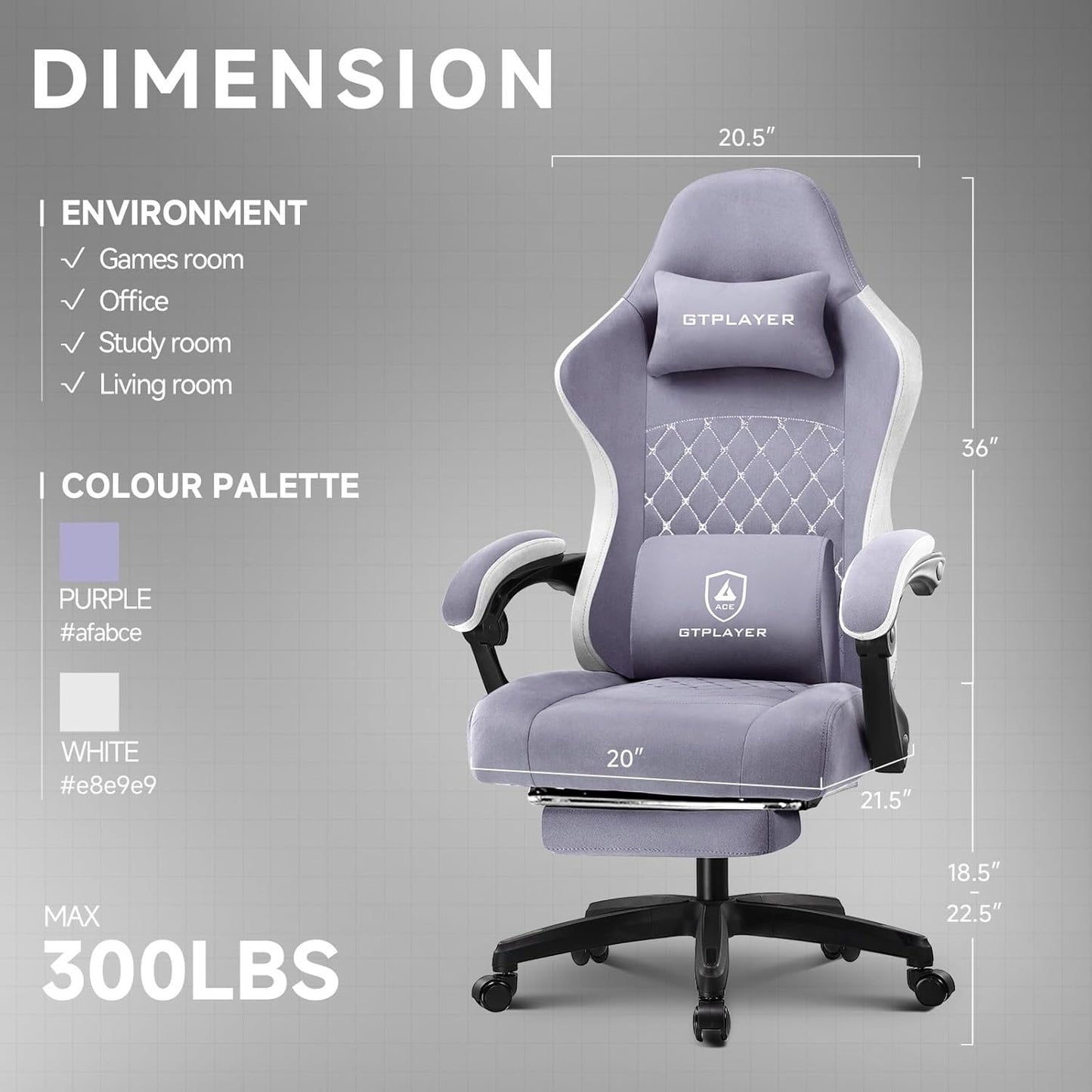 GTPLAYER Office Chair, Gaming Computer Desk Fabric Chair with Footrest, High Back Ergonomic Office Chair with Pocket Spring Lumbar Support and Linkage Armrests Adjustable Height Swivel for Home Task