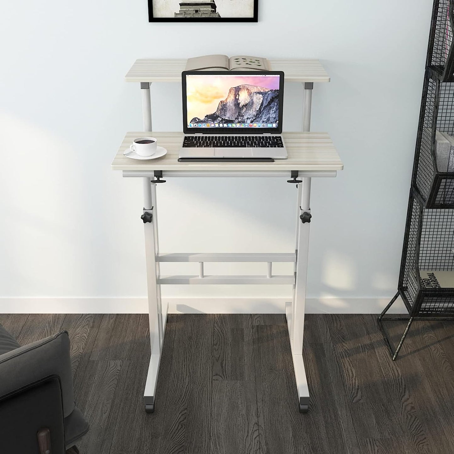 soges 23.6inches Height Adjustable Desk Laptop Desk on The Wheels, Rolling Stand Up Desk Computer Desk Adjustable Standing Desk Sit and Stand Desk Portable Laptop Table, Beige