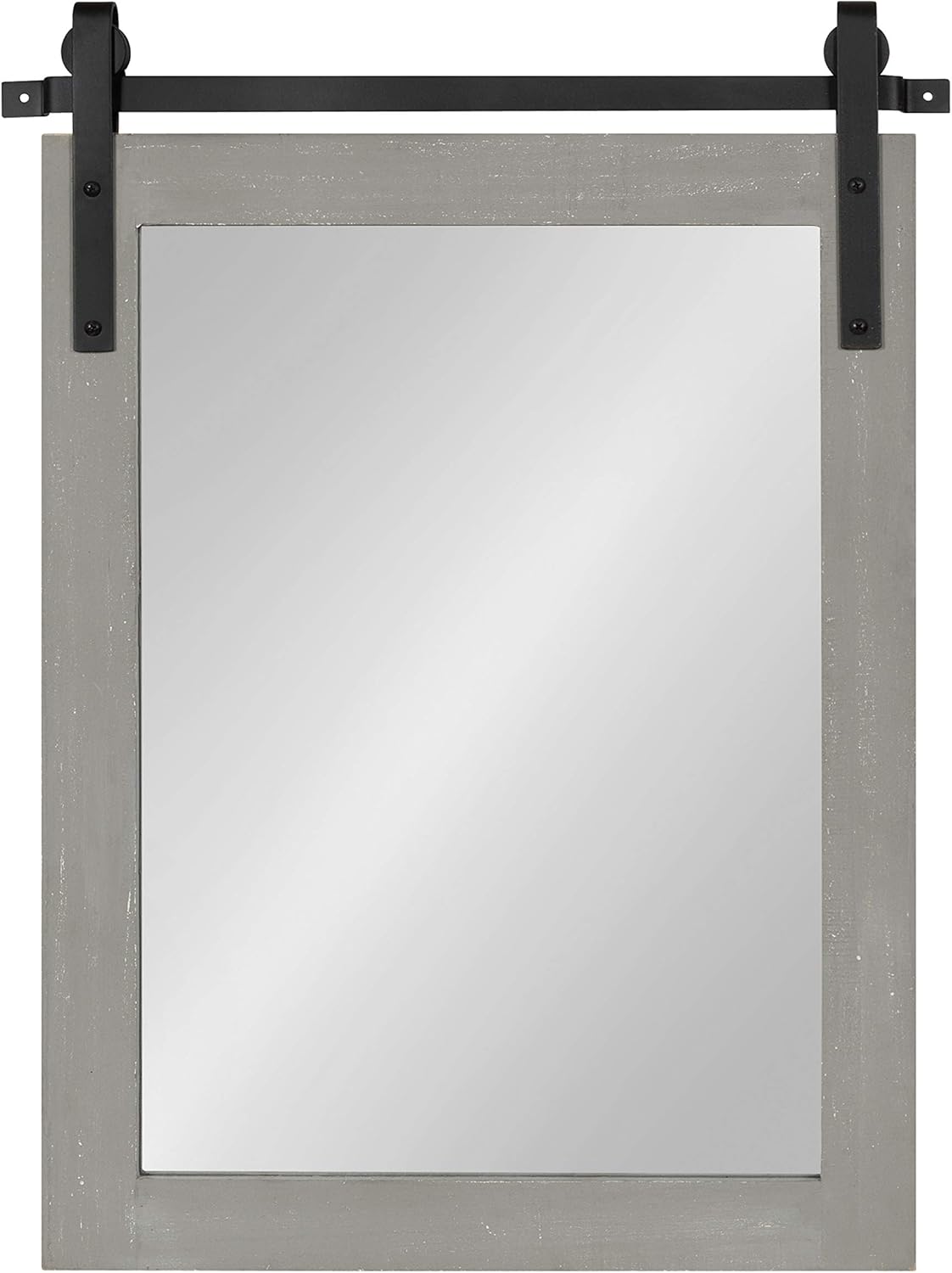 Kate and Laurel Cates Farmhouse Wood Framed Wall Mirror, 18 x 26, Gray, Barn Door-Inspired Rustic Mirrors for Wall
