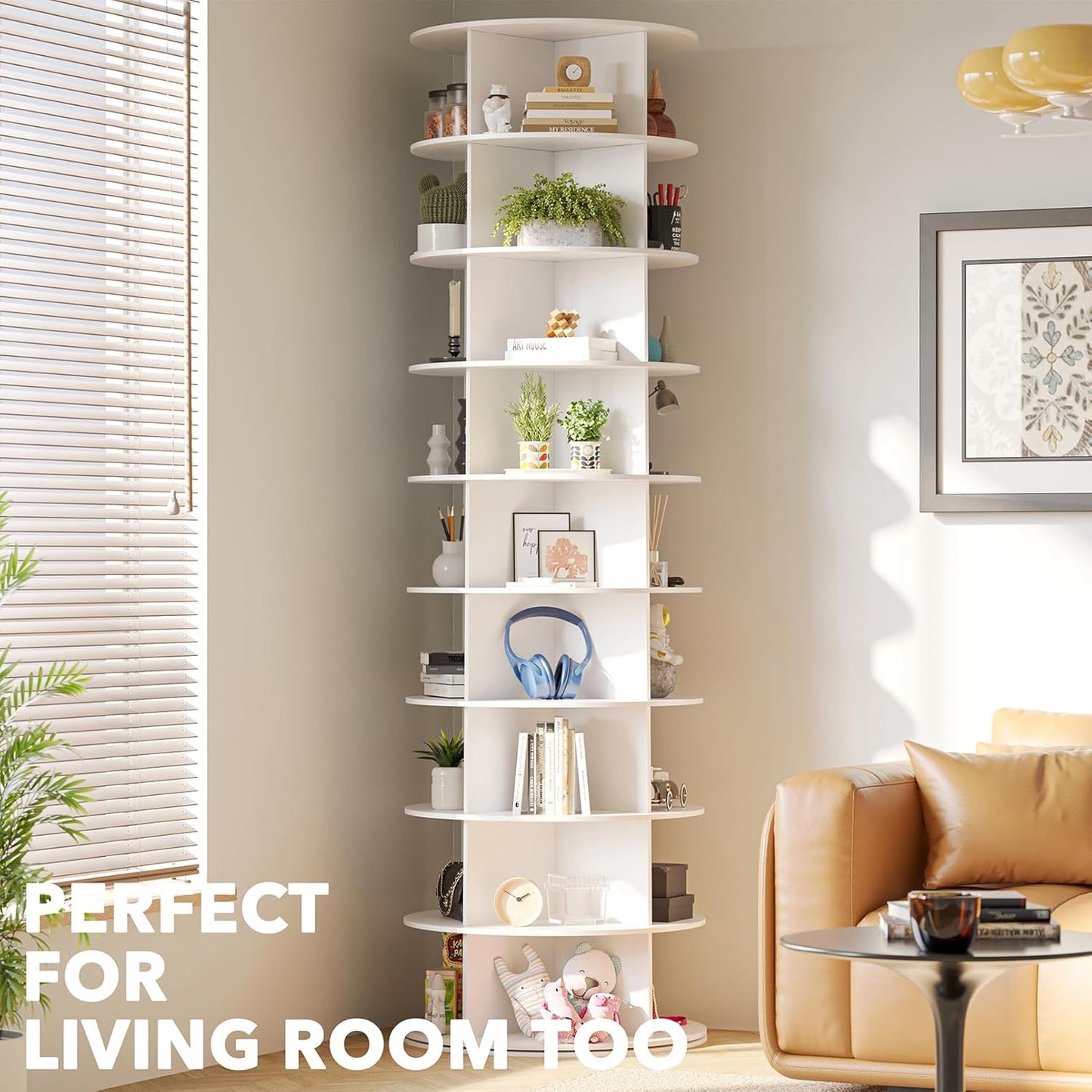 SpaceAid 9 Tier Rotating Shoe Rack Tower, Spinning Shoe Display Lazy Susan, Revolving 360 Shoe Rack Storage Round Carousel, Vertical Handbag Rotate Shoes Closet Organization (9-Tier White)