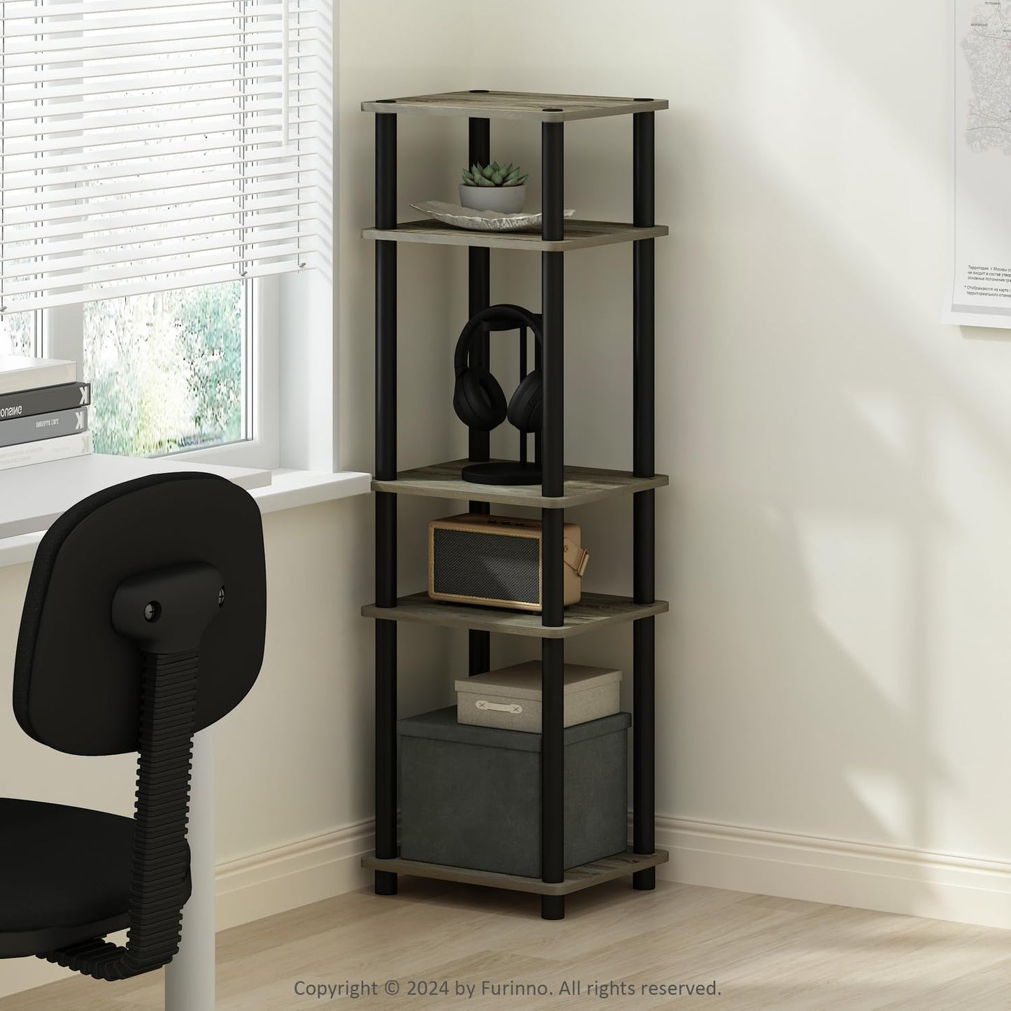 Furinno Turn-N-Tube Easy Assembly Stackable Standing Shelf, French Oak/Black