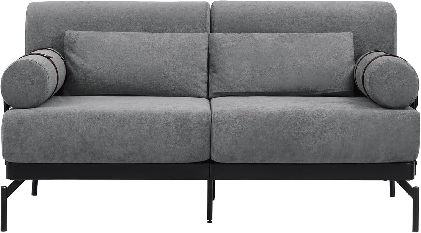 Modern Loveseat Sofa 59" Sofa Couch 2-Seater Sofa with Flexible USB Ports, Unique Cylindrical Armrests for Living Room, Grey