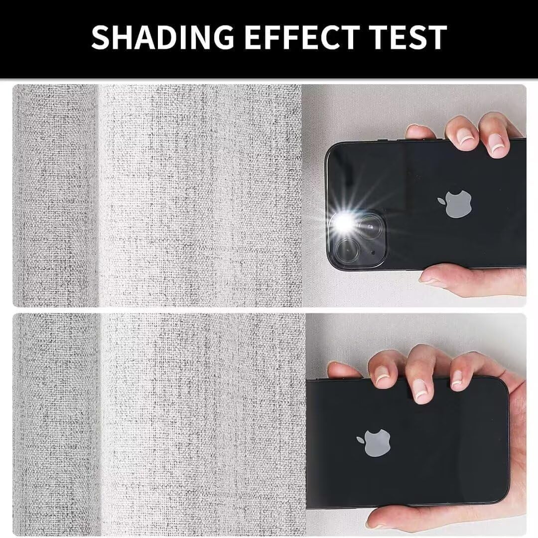 Joydeco Natural Linen Curtains 84 inch Length 2 Panels Set Burg 100% Blackout Patio Door Curtain Room Darkening Sliding Door Curtains Thermal Insulated Back tab Rod Pocket(105x84 inch, White)