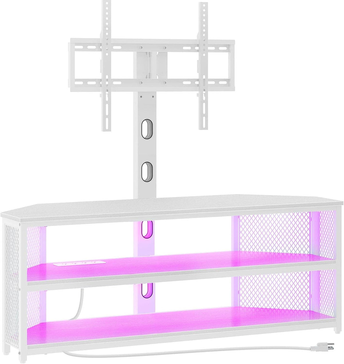 Rolanstar TV Stand with Mount and Power Outlet, Swivel TV Stand with LED Lights for 32/45/55/60/65/70 inch TVs, White Entertainment Center Media Console with Height Adjustable Mount