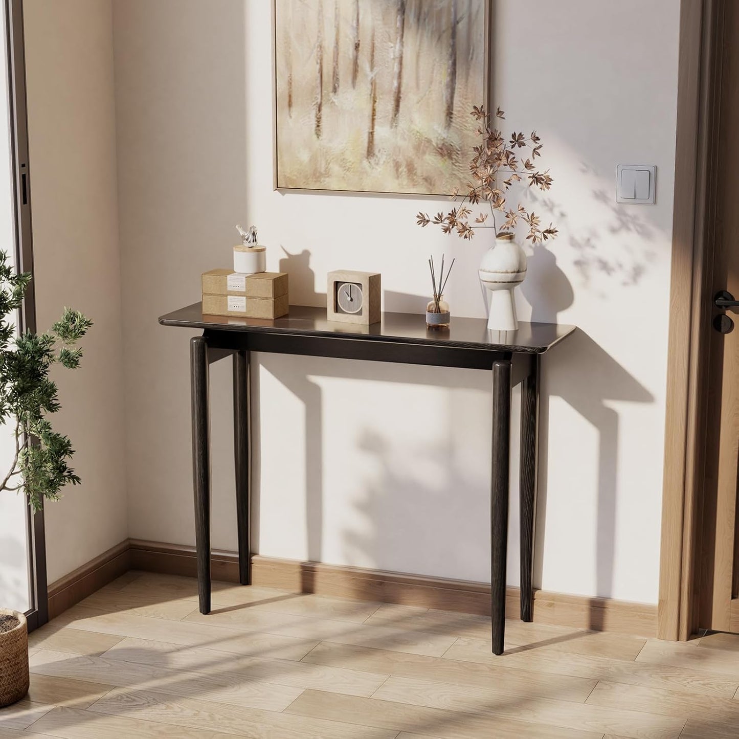 Wood Console Table Walnut Entryway Table, Thin Console Table, Sofa Tables for Living Room (39.4'')