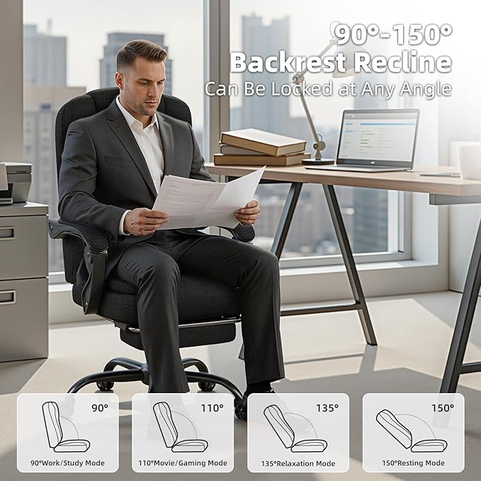 Office Chair, Big and Tall Fabric Gaming Chair with Footrest, Executive Comfortable Computer Desk Chairs, 360° Swivel Base & Height Adjustable Executive Chairs for Adults, Gamer Chair & Silla Gamer