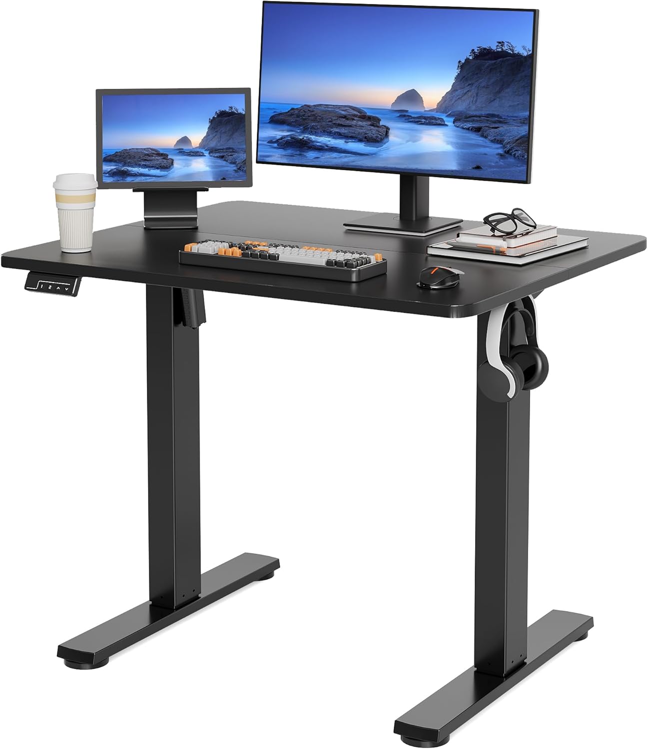 Electric Standing Desk Adjustable Height, 32x20 Inches Sit Stand up Desktop for Home Office, Ergonomic Rising Computer Table with Memory Preset, Black