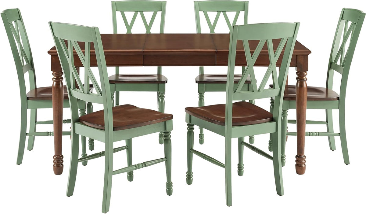 Crosley Furniture Shelby 7-Piece Traditional Dining Table Set for 6, Dinner Tables with Kitchen Chairs, Distressed Teal/Dark Cherry