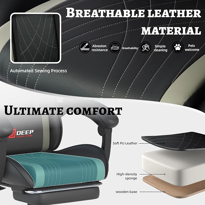 Ergonomic Gaming Chair with Footrest and Lumbar Massage, Racing Office Chair, High Back Computer Desk Chair with Headrest Pillow for Adults, Video Game Chair for PC Gamer (1001-Gray)