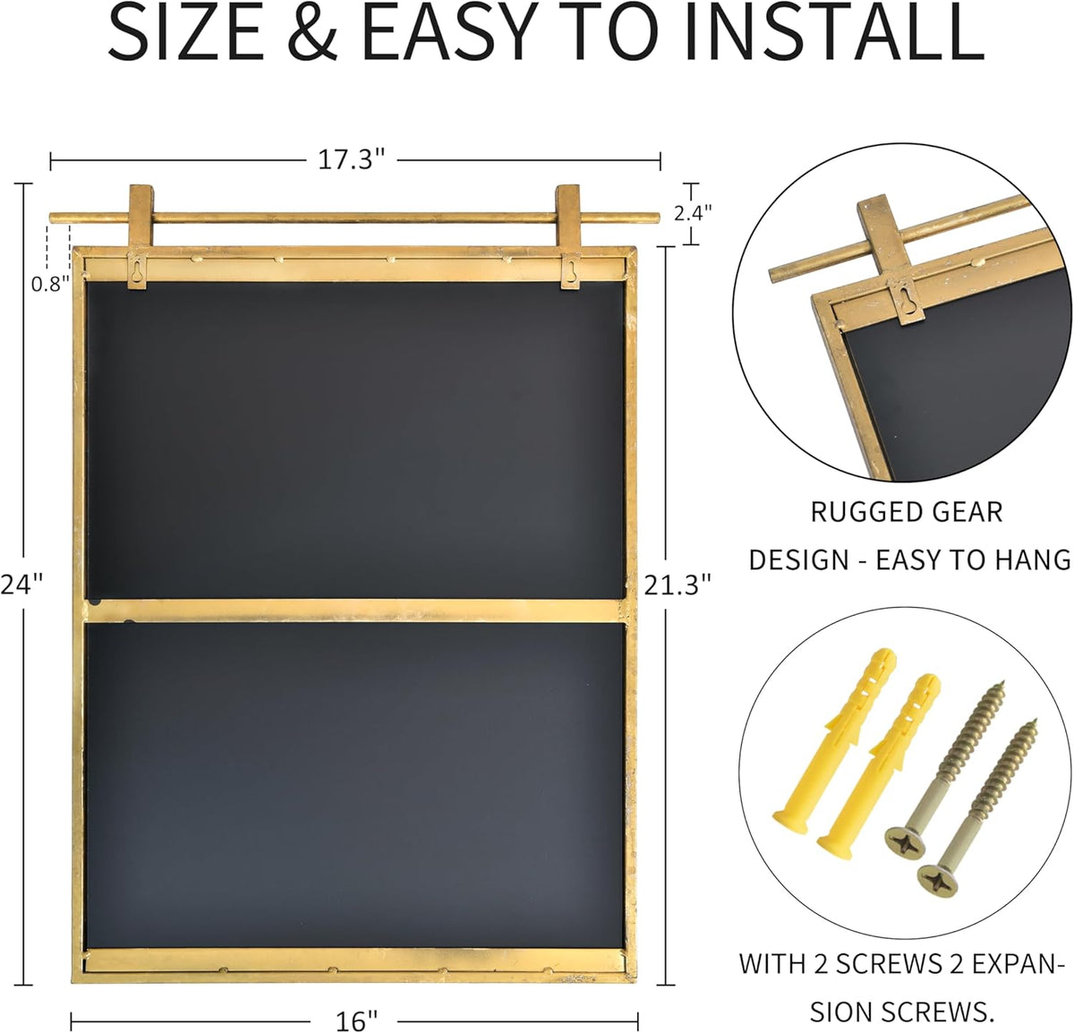 16x24 Inch Rectangle Bathroom Vanity Mirror for Wall Mounted Over Sink Farmhouse Rustic Matte Brushed Gold Barn Door Mirrors Foyer Entryway Decor