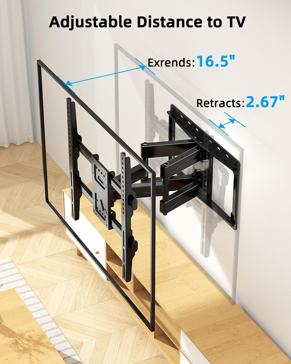 HOME VISION TV Wall Mount for 32-70 Inch TV with Soundbar Bracket, Full Motion TV Bracket with Articulating Dual Arms, Swivel and Tilt, Fits 8" 12" 16" Stud, Max VESA 400X400mm, Up to 132lbs