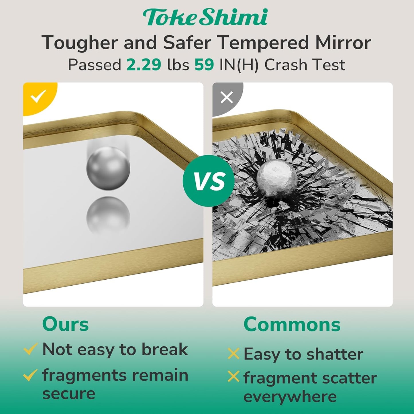 TokeShimi 48x30 Wall Mirror for Bathroom,Brushed Gold Bathroom Vanity Mirror Modern,Tempered Glass,Large Bathroom Mirror Rectangle,Metal Framed Bathroom Mirror(Horizontal/Vertical)