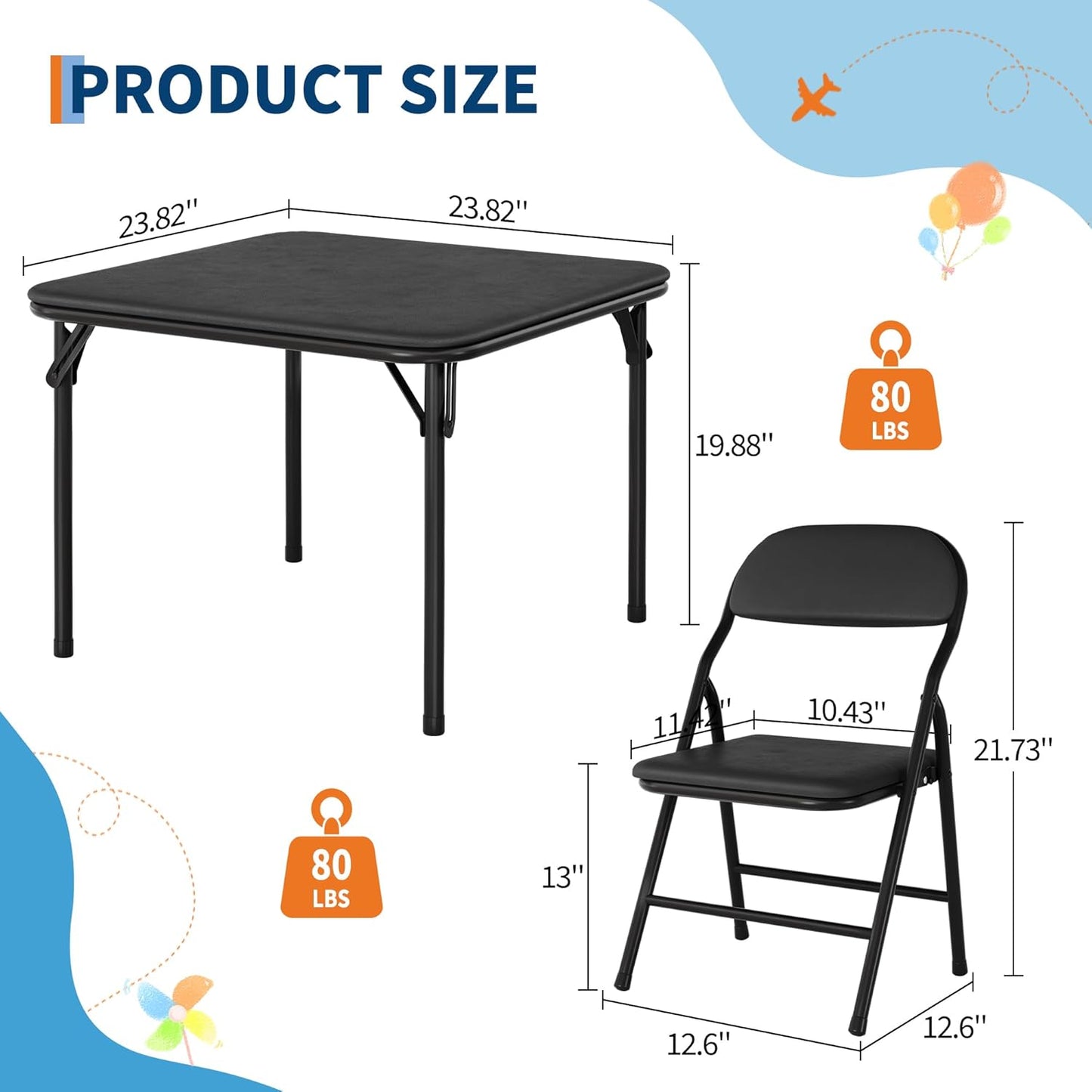 IDEALHOUSE 5 Piece Folding Kids Table and Chairs Set, Children Activity Table and Chairs Set for Dining Room,Daycare,Classrooms