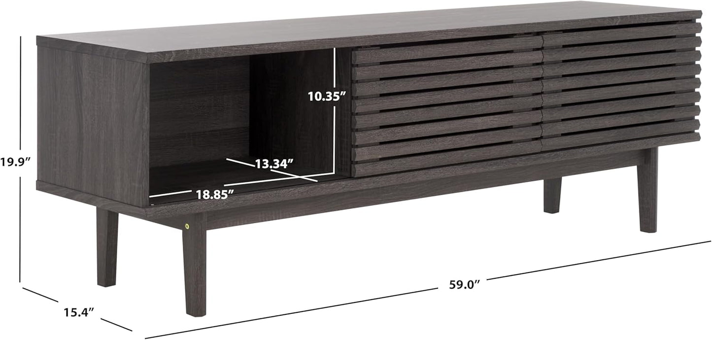 SAFAVIEH Aricia TV Stand for up to 65" Flatscreen – Distressed Black, 2 Sliding Doors with Interior Storage, 1 Open Shelf, Entertainment Media Console (MED9633E)