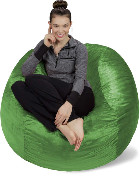 Sofa Sack Bean Bag Chair Cover Only, for Adults and Kids, Without Filling Comfy Fluffy Round or Oval Beanbag Chair Cover Replacement, Lazy Sofa Cover for Reading Chair or Floor Chair, 4-Feet, Lime