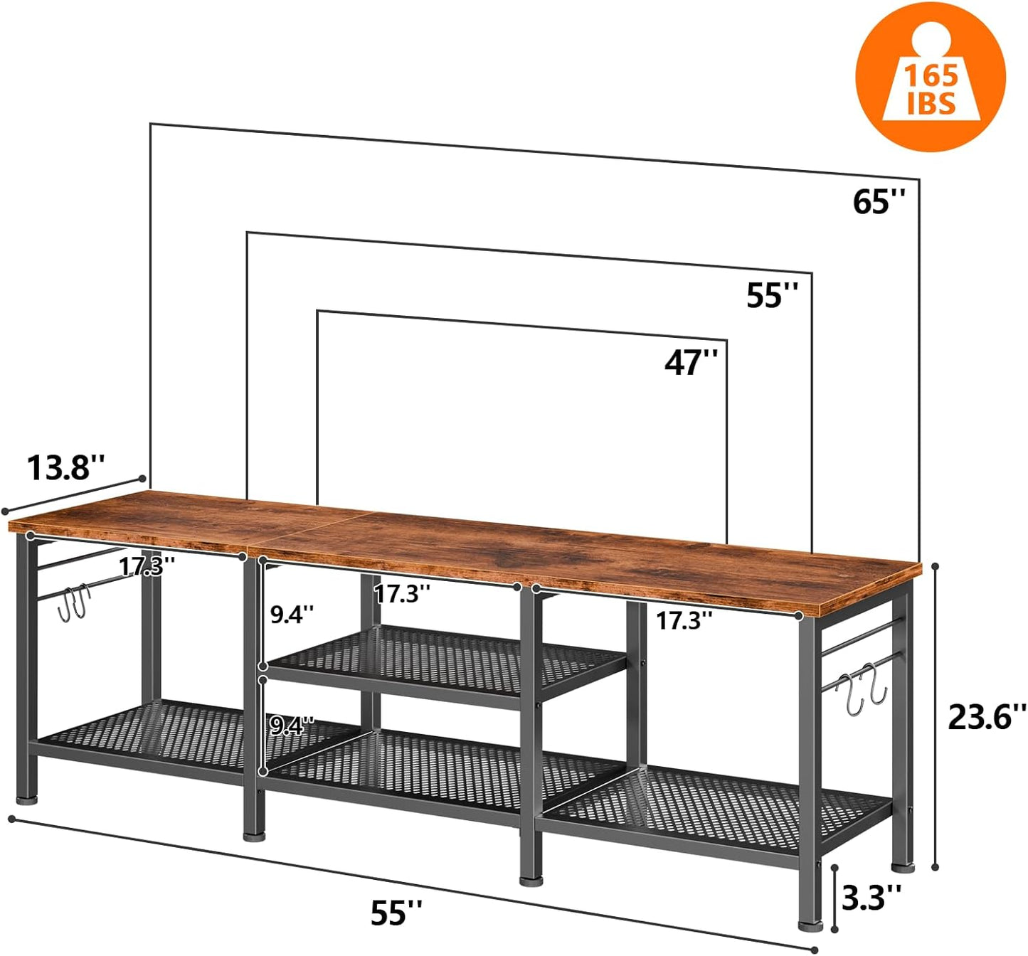 Furologee TV Stand for TVs up to 65 Inch, Entertainment Center with Open Storage Shelves, 55 Inch Television Stands with Soundbar Shelf for Living Room, Bedroom, Rustic Brown
