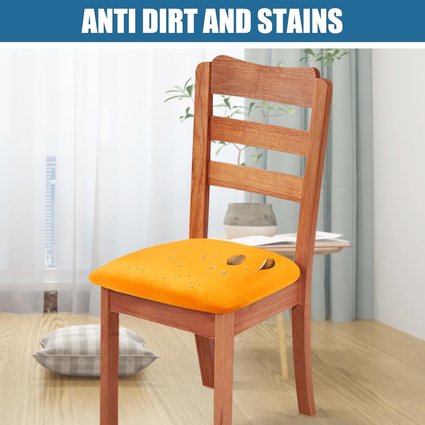 Smiry Velvet Seat Covers for Dining Room Chair Set of 4, Stretch Fit Removable Washable Chair Seat Cushion Protector Slipcovers with Ties, Mustard Yellow