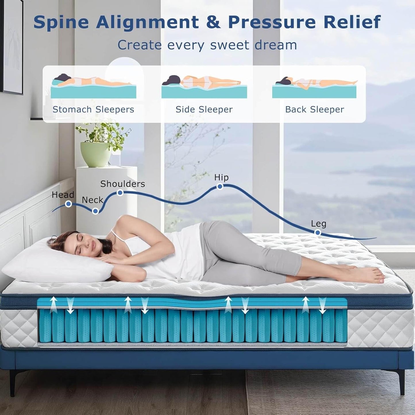 King Size Mattress 12 Inch, Medium Firm Hybrid King Bed Mattress, Memory Foam Mattresses in a Box for Pressure Relief, Individual Pocket Spring-Motion Isolation with Edge Support, CertiPUR-US