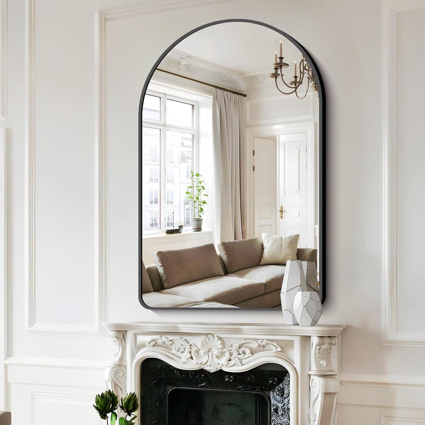 FORBATH Arched Mirror 32x48 Inch, Bathroom Mirror Wall Mounted Modern Black Aluminum Alloy Frame Decor Large Dresser Mirror for Bedroom Living Room Entryway, Hanging or Leaning Against Wall