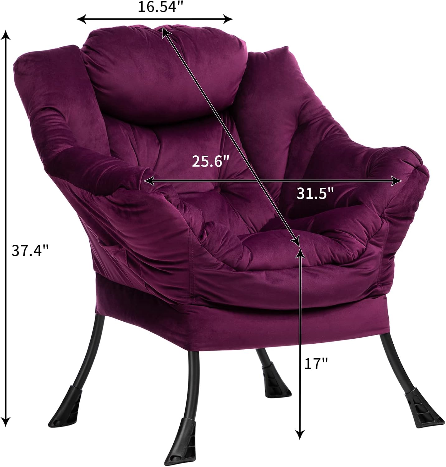 HollyHOME Fabric Large Lazy Chair, Accent Reading Chair, Cozy Lounge Chair with Armrest, Leisure Sofa Chair for Living Room, Bedroom, Dorm, Purple