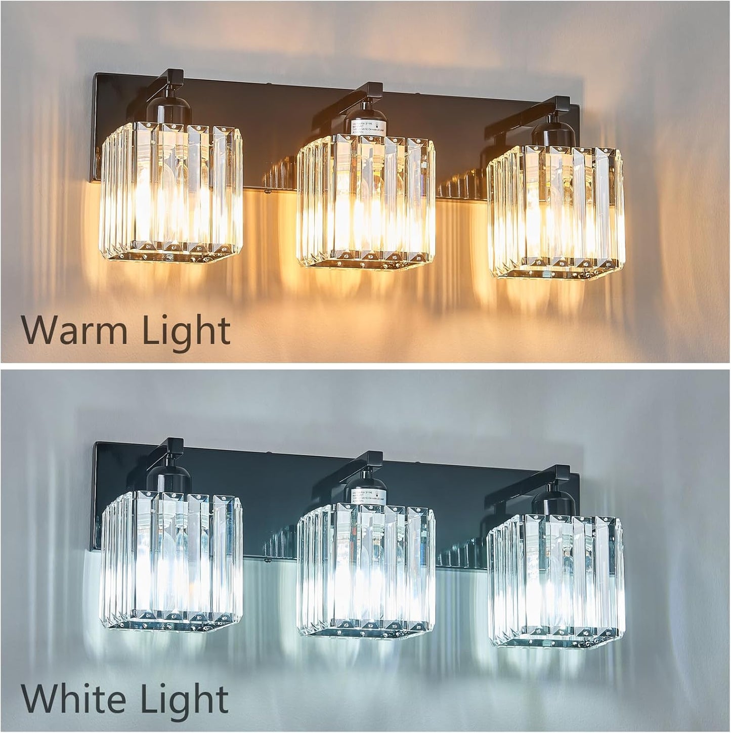 Modern Bathroom Vanity Light 3-Lights Plating Black Crystal Bathroom Wall Light Vanity Light Fixtures