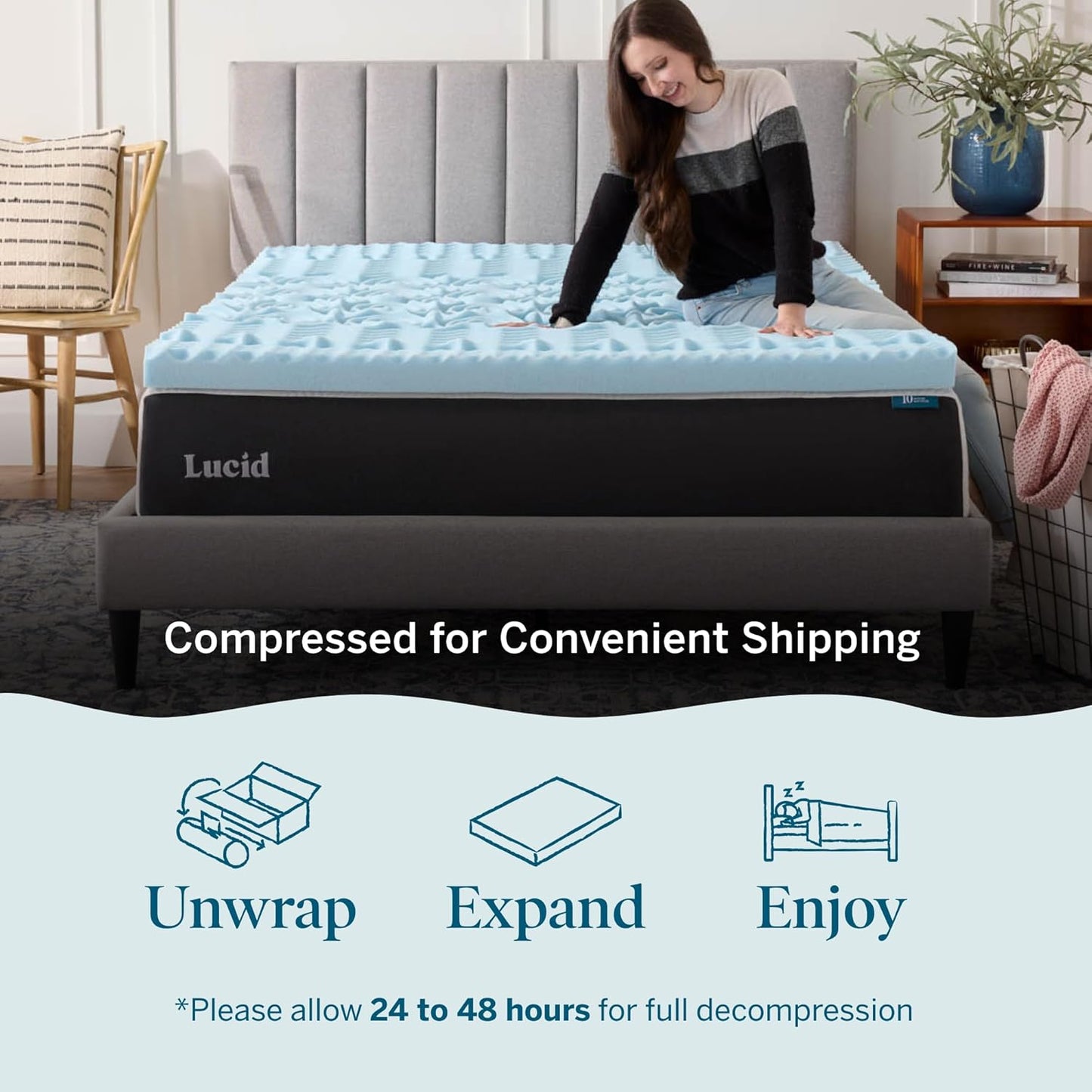 LUCID Gel Infused Memory Foam Mattress Topper – 3 Inch Mattress Topper – 5 Comfort Zones Relieve Pressure – CertiPUR-US Certified Foam - Twin