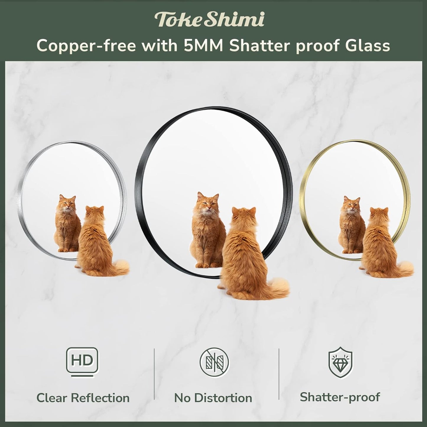 TokeShimi Round Mirror 24 Inch Brushed Silver Round Bathroom Mirror for Wall Non-Rusting Aluminum Alloy Brushed Silver Matte Metal Frame Modern Circle Mirror Multi Style Home Decor
