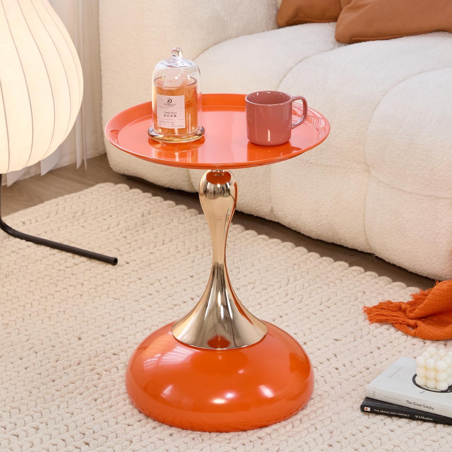 Stylish Hourglass Side Table - Contemporary Design for Living Rooms, Cafes, Dining Areas, Bedrooms, and Outdoor Spaces - Perfect Accent Piece for Any Decor (2, Light Green+Hermes Orange)