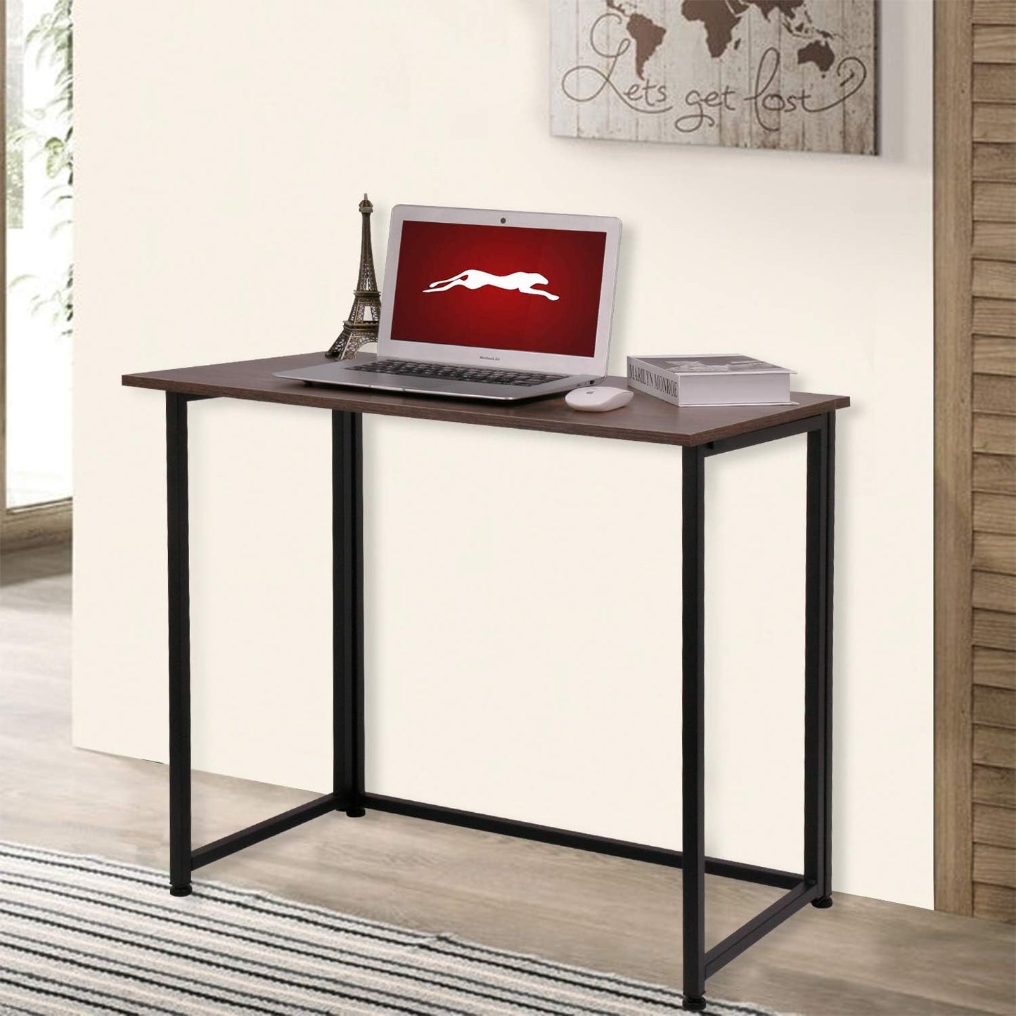 Leopard Outdoor Products Folding Computer Desk for Small Spaces, Space-Saving Home Office Foldable Computer Laptop Writing Desk, Compact Study Reading Table (Dark Brown)