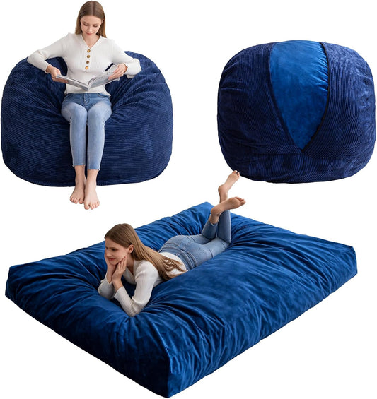 HIGOGOGO Giant Bean Bag Chair Bed for Adults,Convertible Beanbag Folds from Lazy Chair to Floor Mattress Bed,Large Floor Sofa Couch for Adult,Couples,Family,High-Density Foam Filling, Machine Washable