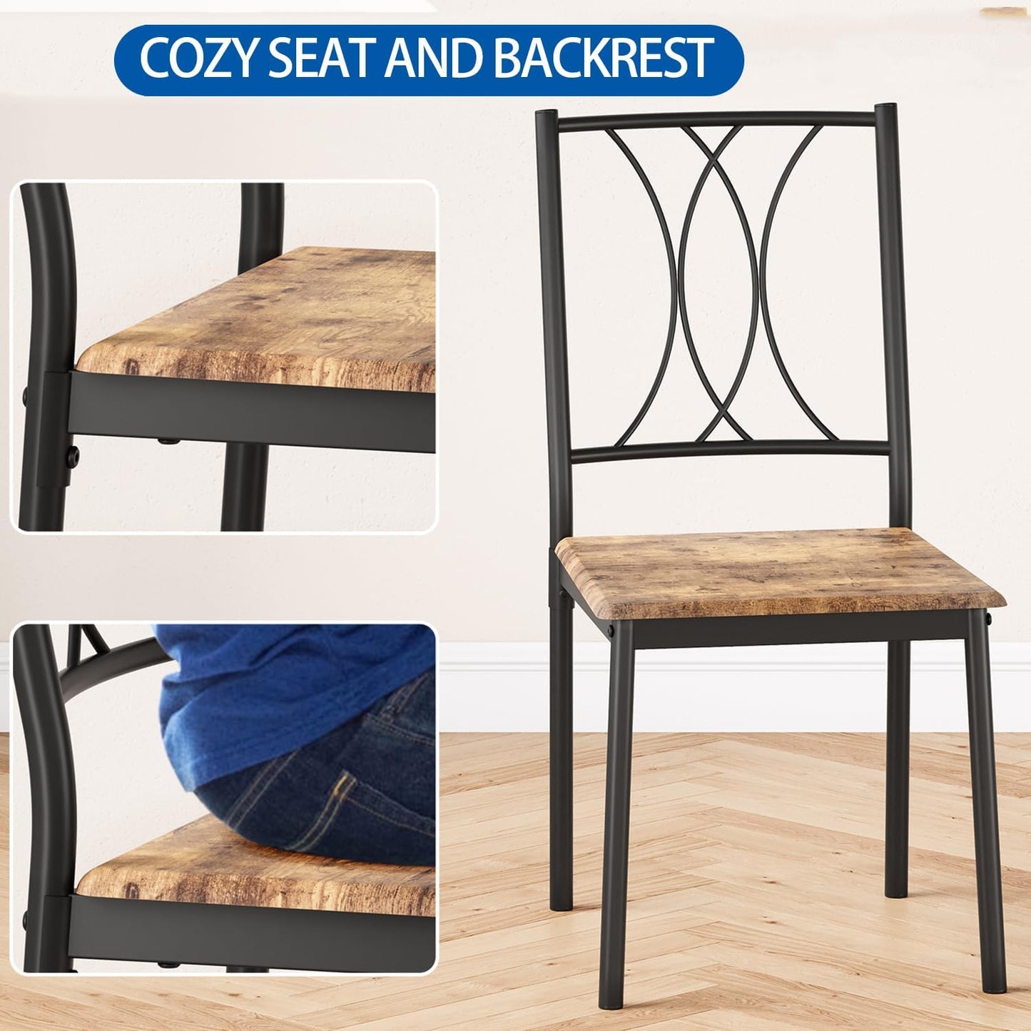 GarveeHome Small Dining Table Set for 2, Square Table and Chairs Set of 2, 3 Piece Kitchen Table Set of 2 with Upholstered Chairs, Dinner Table Set for 2 for Small Spaces, Apartment, Rustic Brown