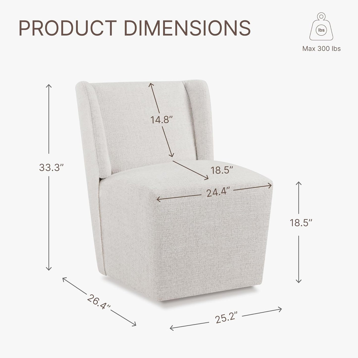 Upholstered Dining Chair with Casters Wingback Modern Side Armless Deskchair with Rollers for Diningroom Bedroom Livingroom Reading Room,Linen,4 Box