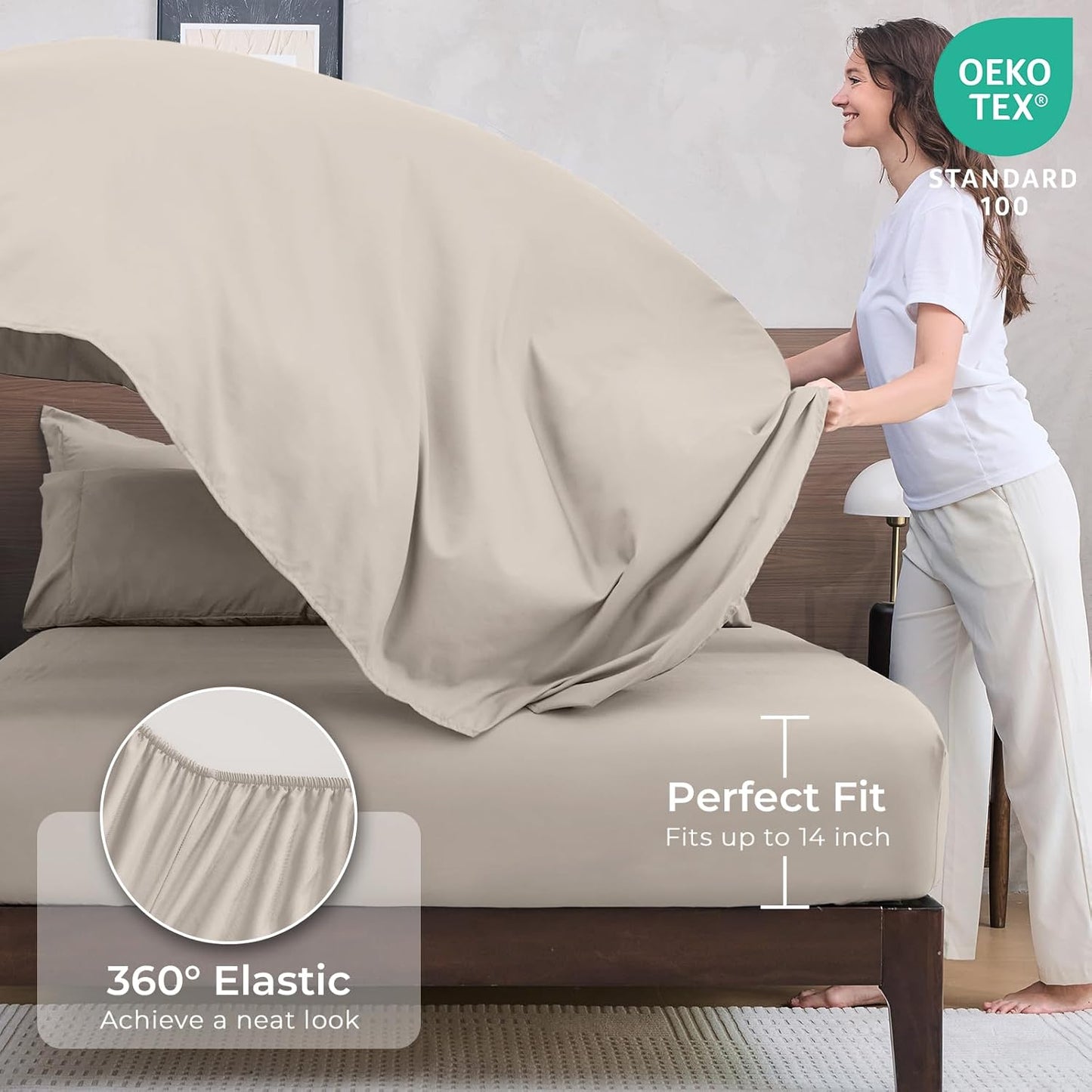 HEVUMYI Beige Tan King Comforter Set - 7-Piece All Season Bed in a Bag King, Ultra Soft Bedding Set with Comforter, Flat Sheet, Fitted Sheet, Pillowcases, Pillow Shams, Beige Tan