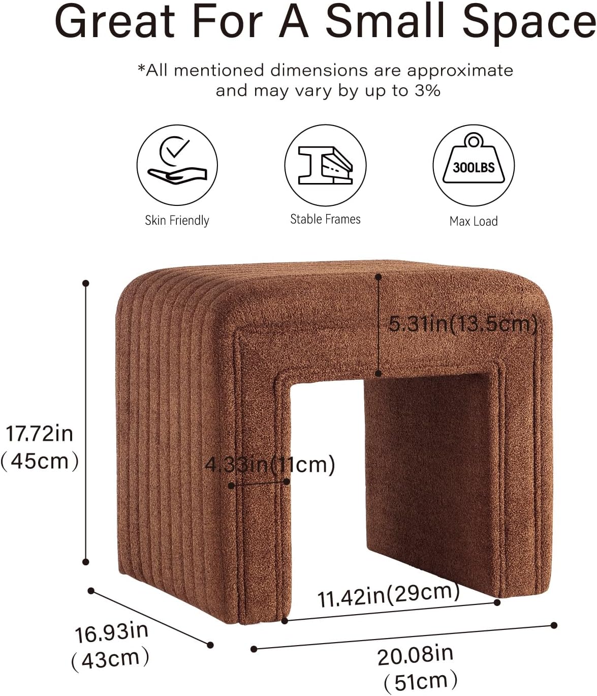 Get Set Style Vanity Stool Chair,Modern Wool Ottoman Foot Stool with Wooden Legs for Sofa Ottoman Bench Footstool Extra Seat for Vanity,Makeup Room,Living Room,Entryway(Fully Assembled)