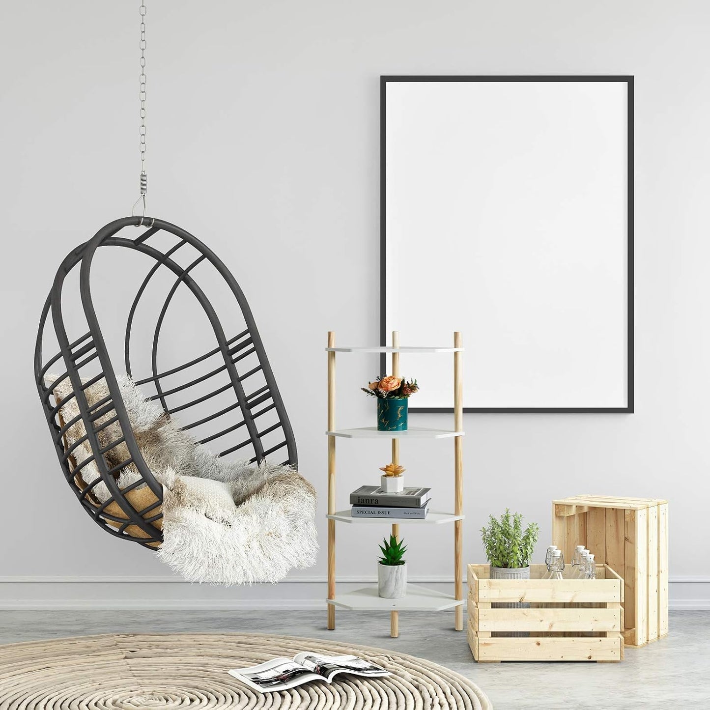 LITA Modern Wood Side Table, Triangular Accent End Table Plant Night Stand with Magazine Storage for Bedroom, Living Room, Bathroom, White, 4- Tier