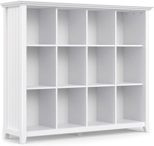 SIMPLIHOME Acadian Bookcase - 57 inch Tall 12-Cube Solid Wood Storage Display Unit in White, Transitional Cube Organizer for Living Room, Study Room or Office with Fixed Shelves and Tapered Legs