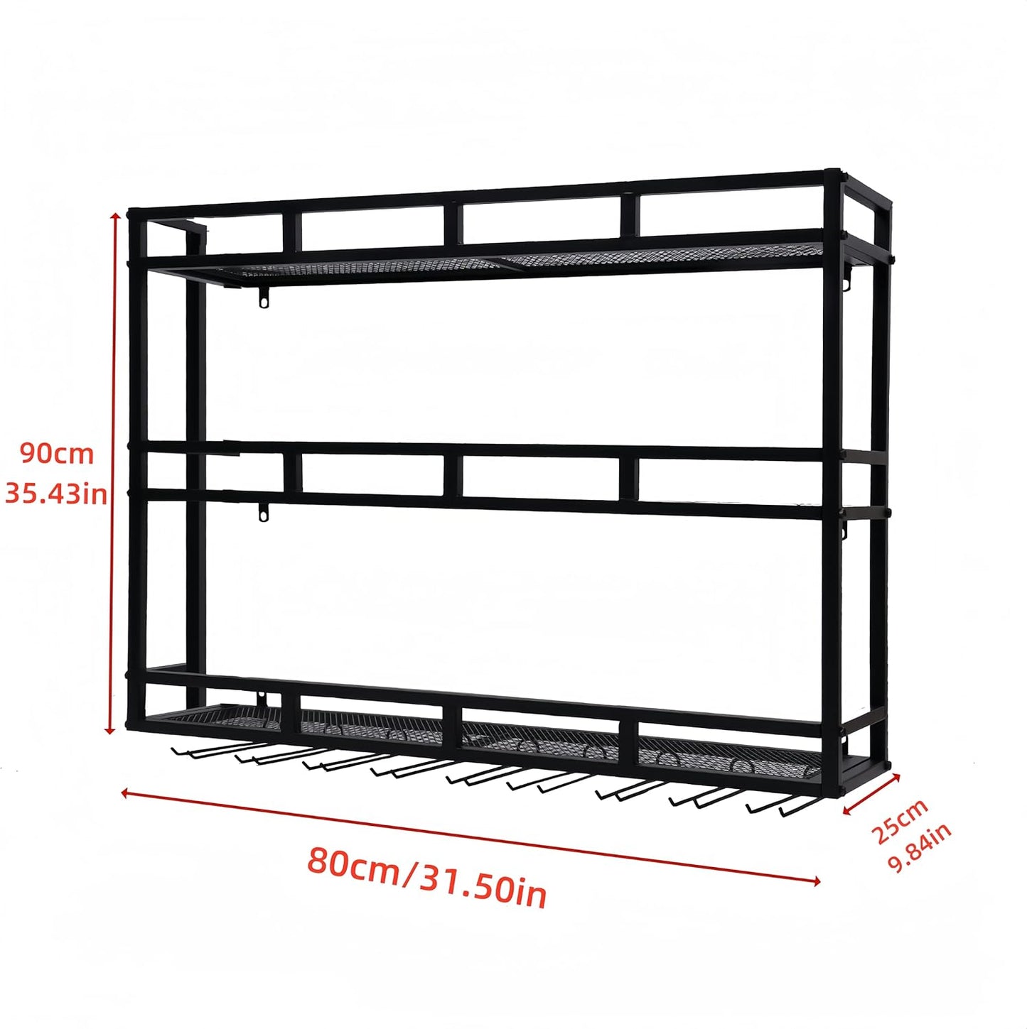 Metal Wine Rack Wall Mounted, Bar Shelves for Liquor Bottles with LED Light, 3 Tier Large Capacity Liquor Rack Wall Mounted with Glass Holder for Home Bar & Dining Room （Black, 31in/80cm）