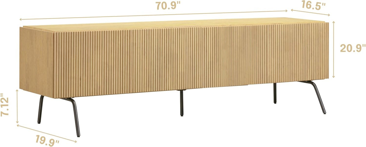 NTC Veil TV Stand with 4 Doors for TVs up to 75’’, Media Console with Vertical Groove Design and Metal Legs, Modern Entertainment Center for Living Room and Bedroom, Effortless Assembly, Sand