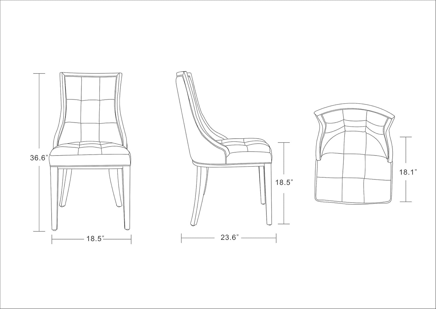 Manhattan Comfort Fifth Avenue Faux Leather Dining Chairs, Parsons Accent Furniture with Padded Wingback Seat, Fine Rectangular Stitching and Solid Beech Wood Frame, Set of 2, Grey