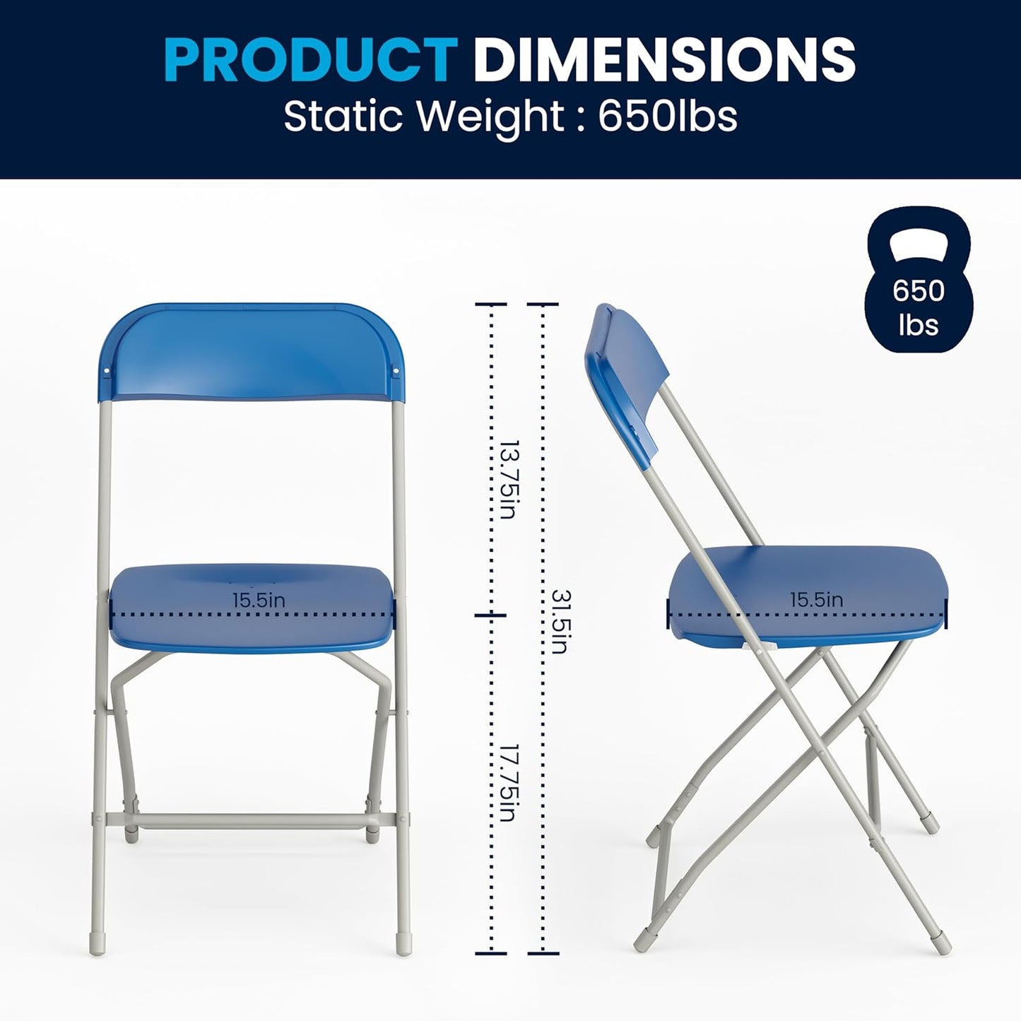 Flash Furniture Hercules Series Plastic Folding Chair - Blue - 4 Pack 650LB Weight Capacity Comfortable Event Chair-Lightweight Folding Chair