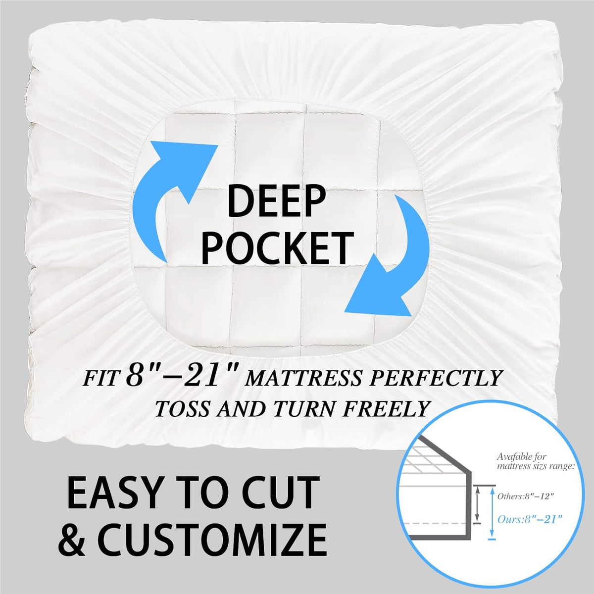CYMULA RV King Mattress Topper - Extra Thick Cooling Mattress Pad Cover for Back Pain - Soft Mattress Protector Firm Bed Topper Pillow Top with 8-21 Inch Deep Pocket 3D Snow Down Alternative Fill